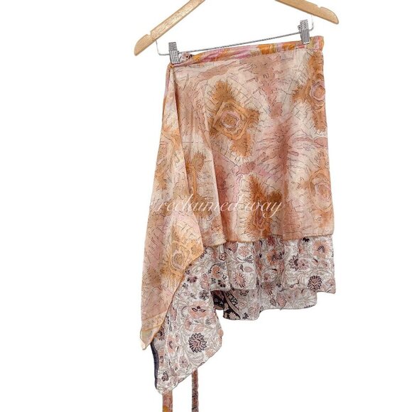 Vintage Iris Impression Silk Floral Printed Wrap Skirt Convertible Side Tie - Picture 8 of 9